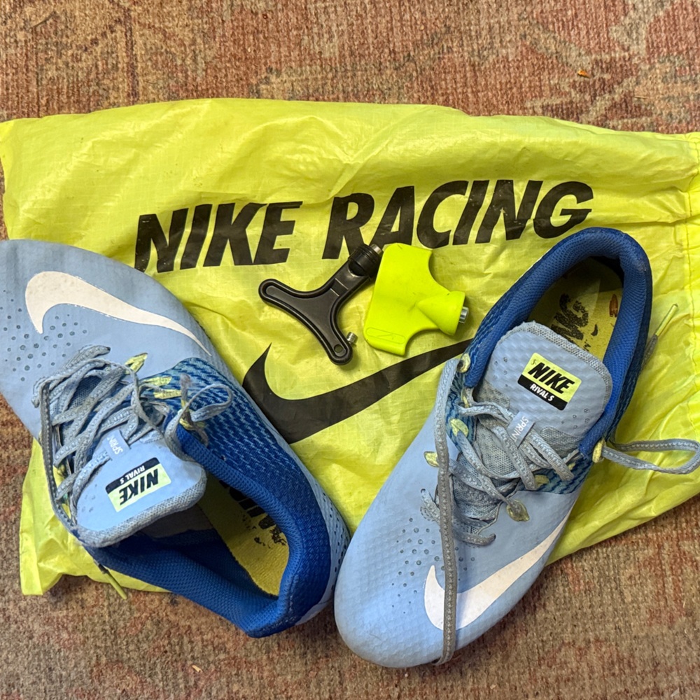 Nike Light Blue and Lime Track Racing Spikes